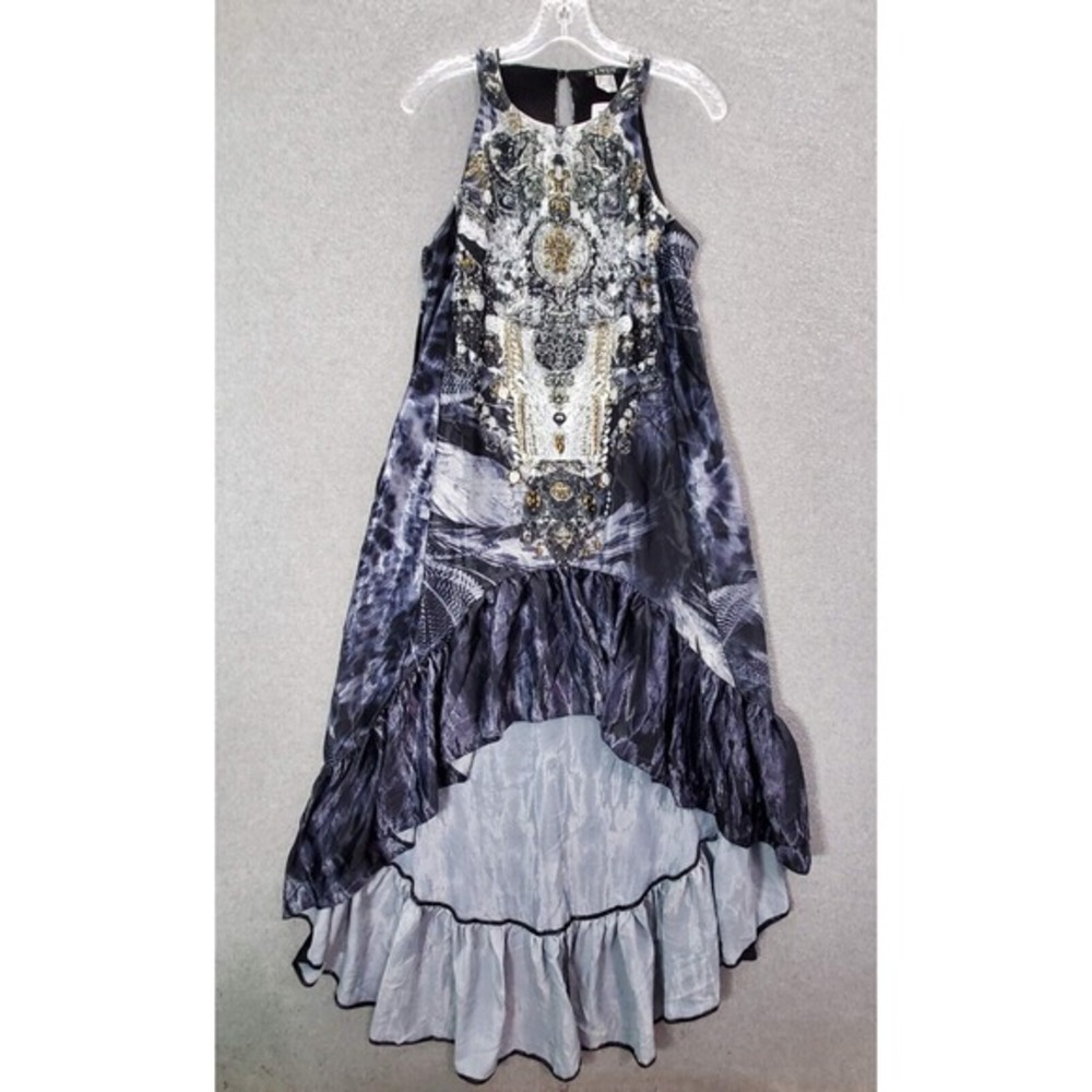 Venus Women Dress XS Black Boho Rhinestones Hi Low Hem